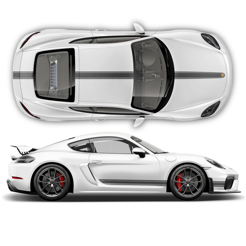 THIN Martini Racing stripes set for Porsche Cayman / Boxster Martini grayscale
