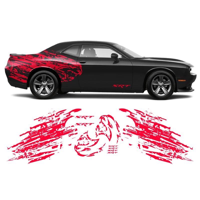 Shredded Hellcat Side Graphic in One Color for Dodge Challenger 2008 - 2020 black