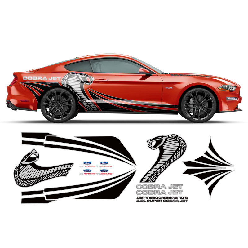 Super COBRA JET Contoured Side Graphics Decals Set, for Ford Mustang 2015 - 2019