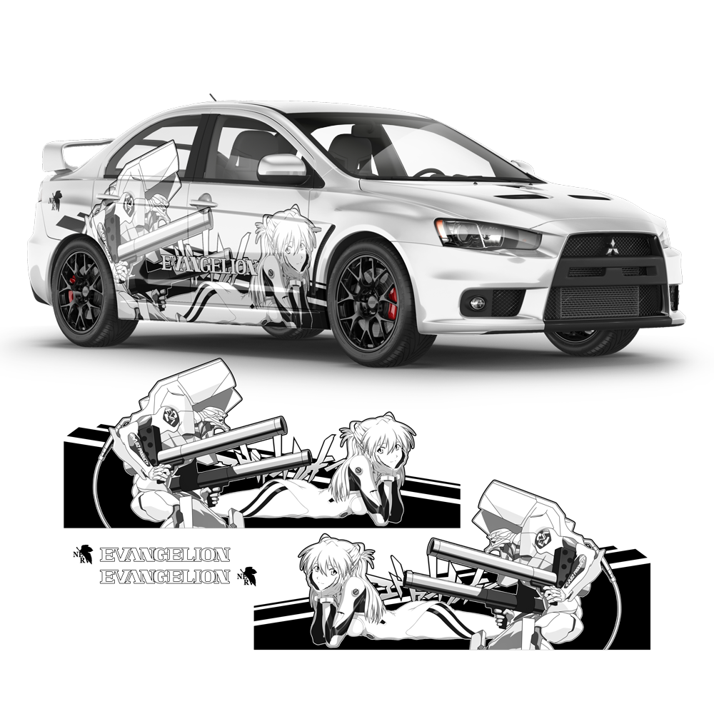 Neon Genesis Evangelion B&W Itasha, Anime Style Decals for any Car Bod