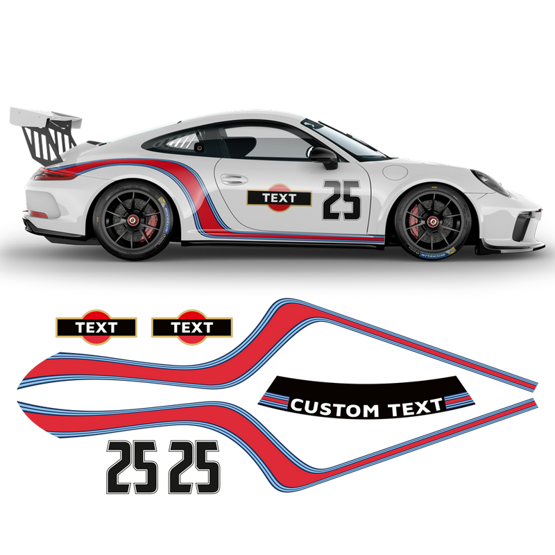 Curved Martini Side Stripes Graphic, for Porsche Carrera / Carrera Turbo / Targa 2005 - 2021