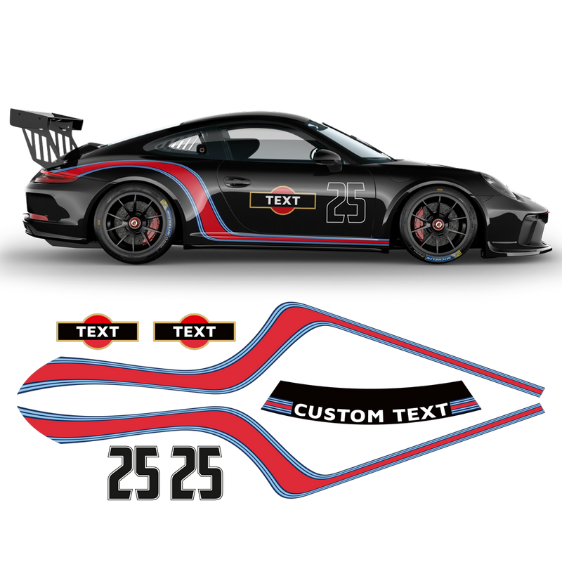 Curved Martini Side Stripes Graphic, for Porsche Carrera / Carrera Turbo / Targa 2005 - 2021