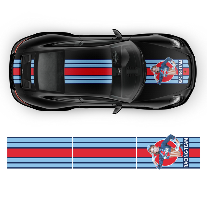 Martini Style Pin Up Girl Racing stripes, for Porsche Carrera