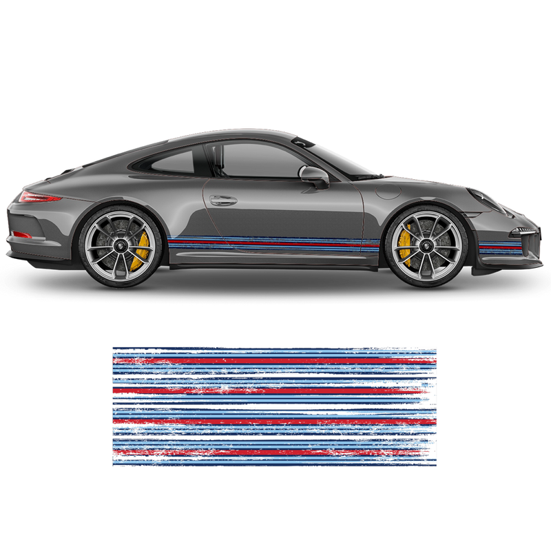 Scratched THIN Martini Racing stripes kit, for Porsche Carrera / Cayman / Boxster