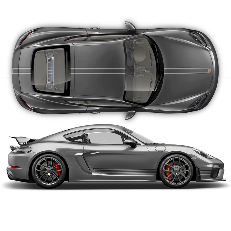 THIN Martini Racing stripes set for Porsche Cayman / Boxster Martini grayscale