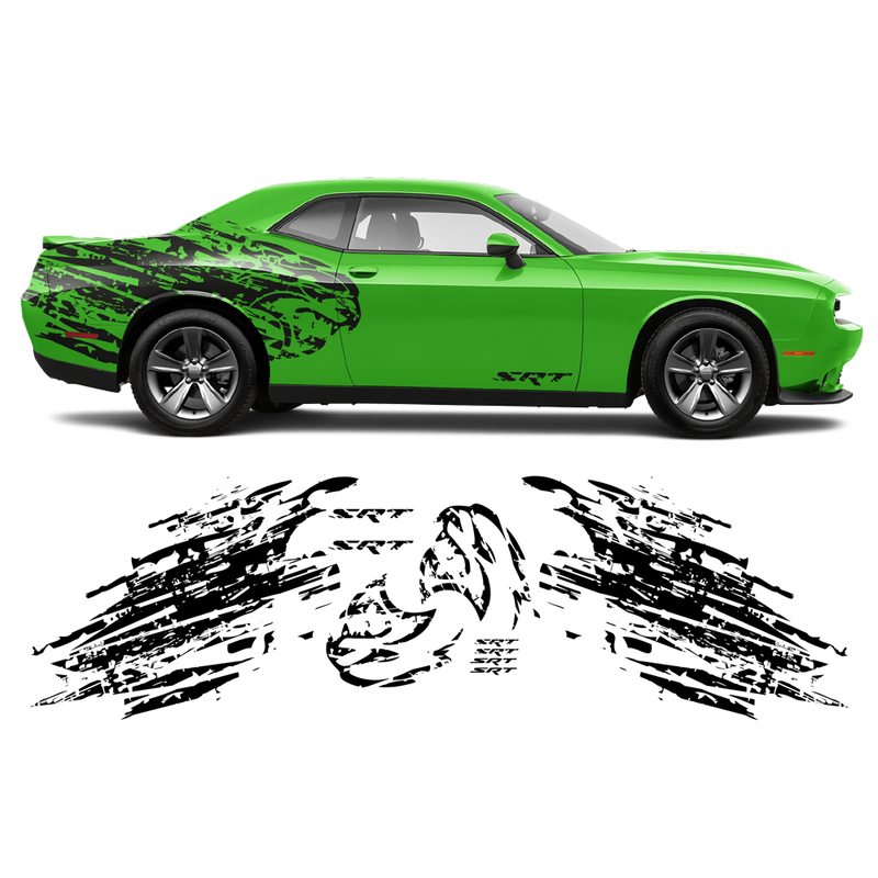 Shredded Hellcat Side Graphic in One Color for Dodge Challenger 2008 - 2020 black