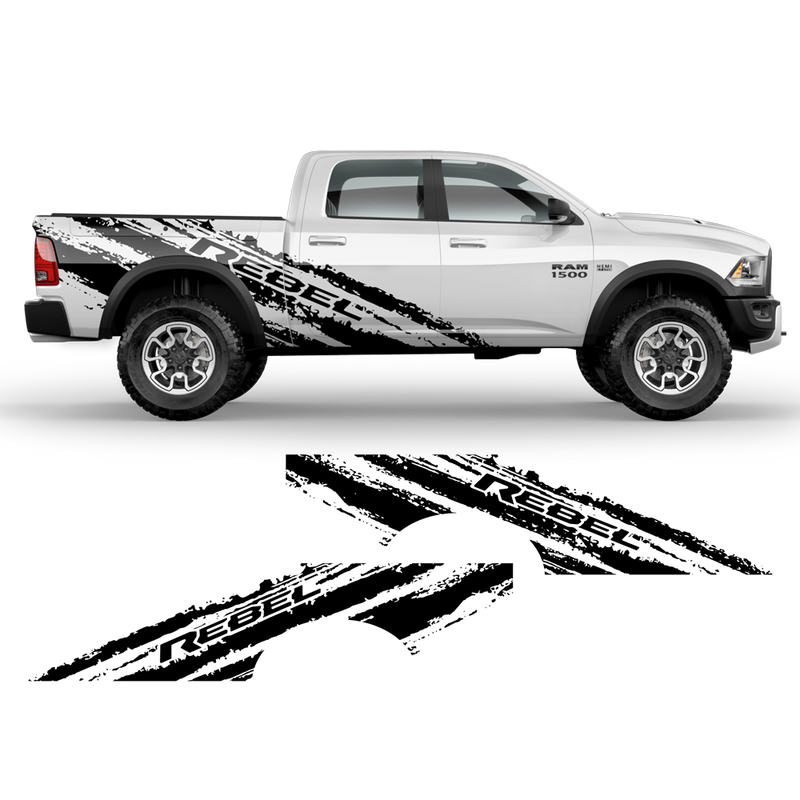 SCRATCHED REBEL Side Graphic, for Dodge RAM