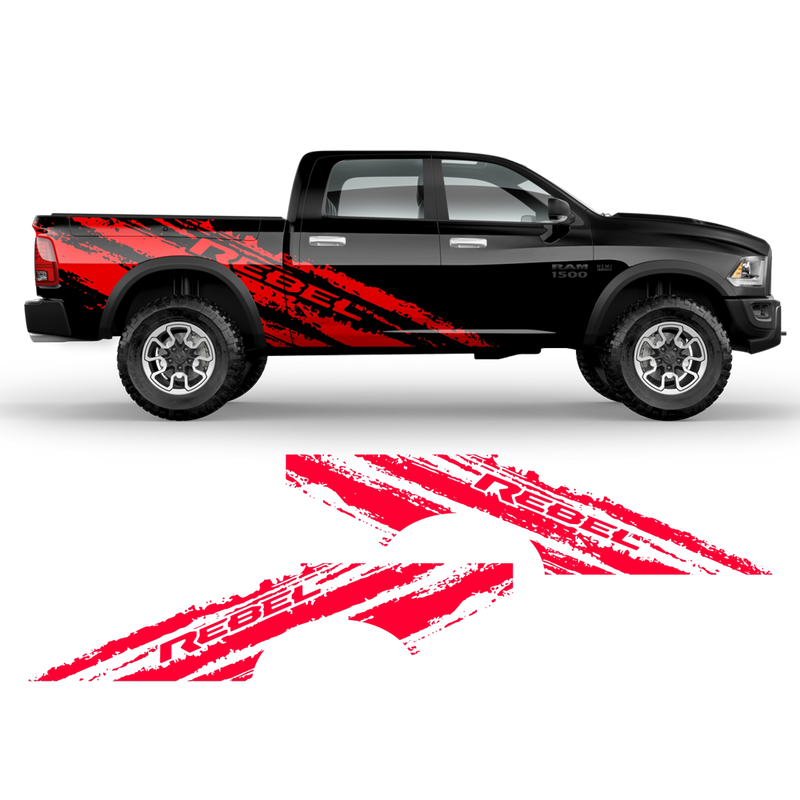 SCRATCHED REBEL Side Graphic, for Dodge RAM