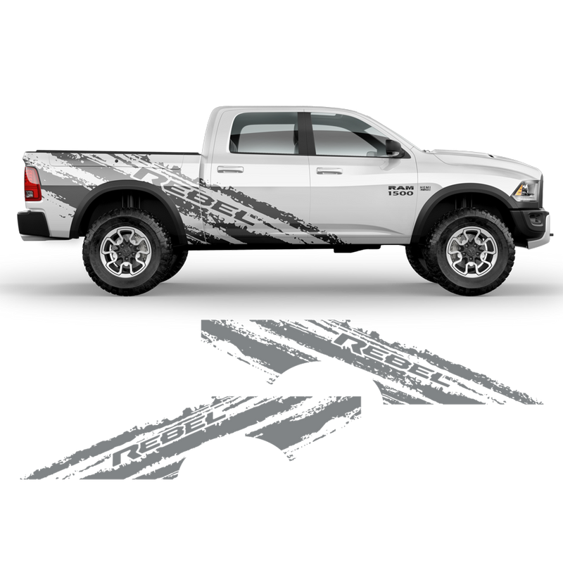 SCRATCHED REBEL Side Graphic, for Dodge RAM