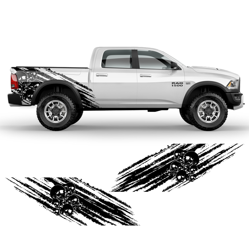 Skull Scratched side graphic for Dodge RAM (fit any truck) black