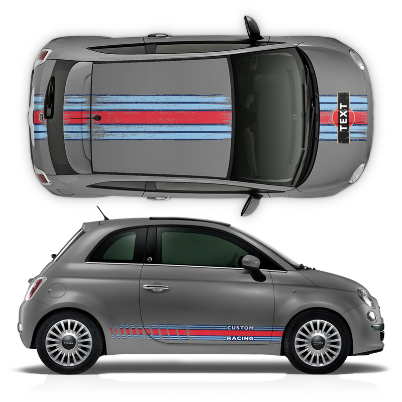 SCRATCHED MARTINI Style Racing STRIPES, for Fiat 500