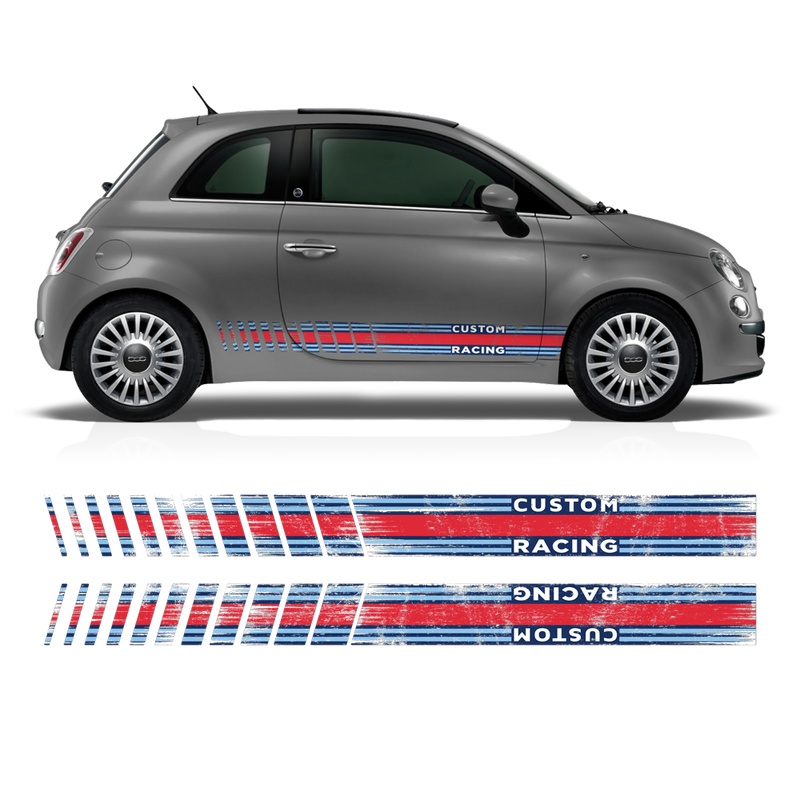 SCRATCHED MARTINI Style Racing STRIPES, for Fiat 500