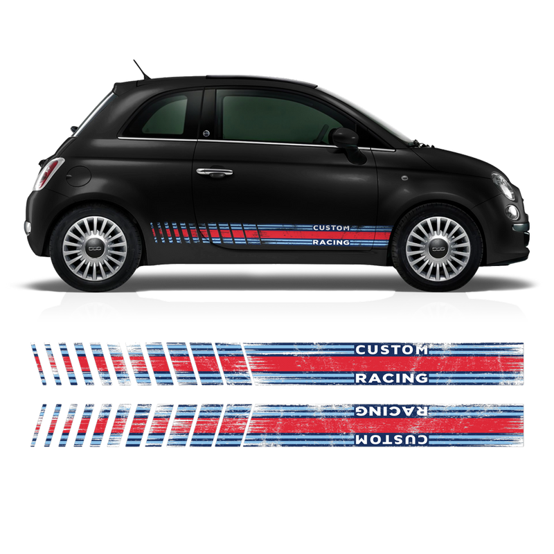SCRATCHED MARTINI Style Racing STRIPES, for Fiat 500