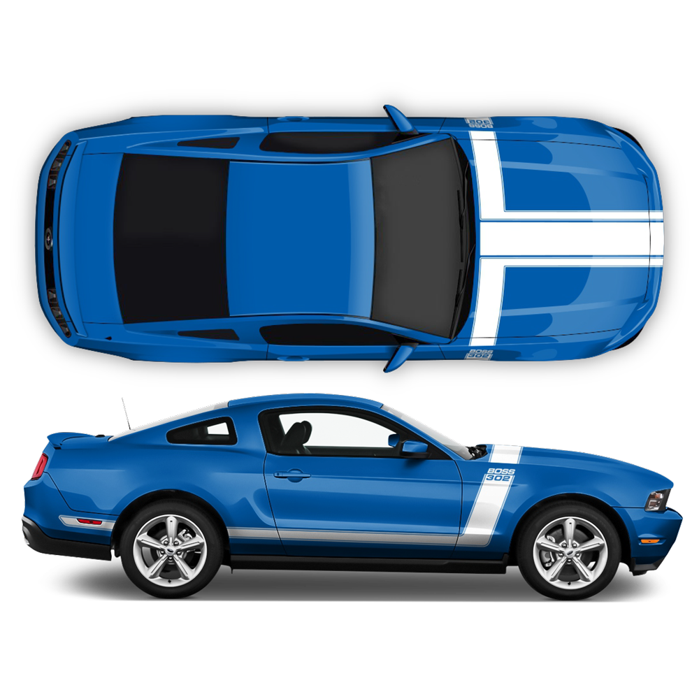 ford boss 302 decals for hood fenders, rocker panels, rear bumpers