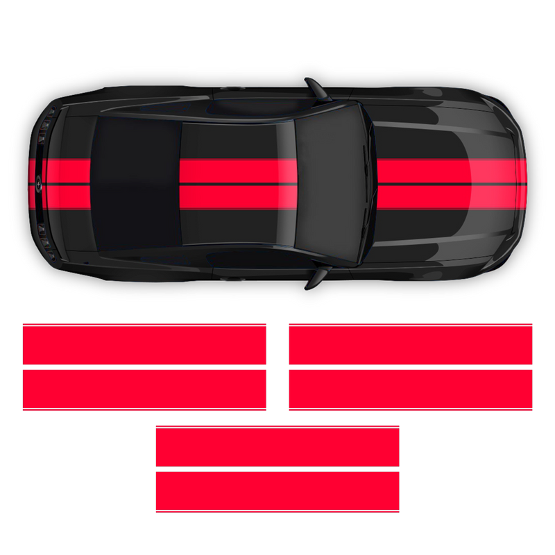 Contoured Double Racing Stripes over the top, for Mustang 2005 - 2019