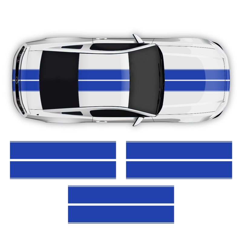 Contoured Double Racing Stripes over the top, for Mustang 2005 - 2019