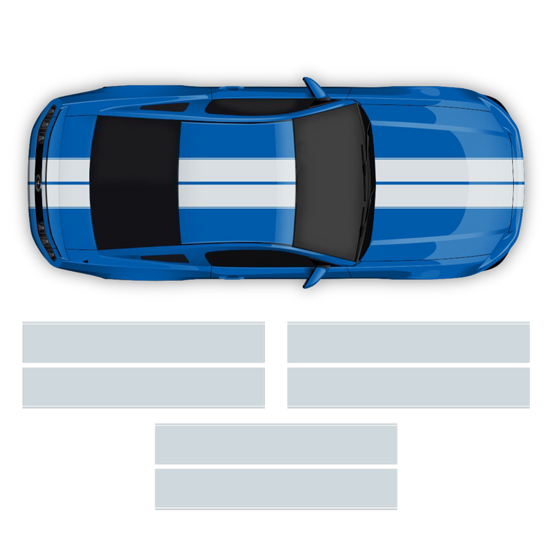 Contoured Double Racing Stripes over the top, for Mustang 2005 - 2019