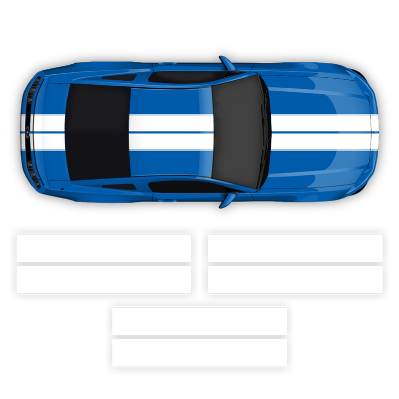 Contoured Double Racing Stripes over the top, for Mustang 2005 - 2019