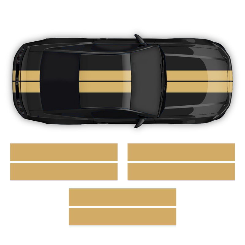 Contoured Double Racing Stripes over the top, for Mustang 2005 - 2019