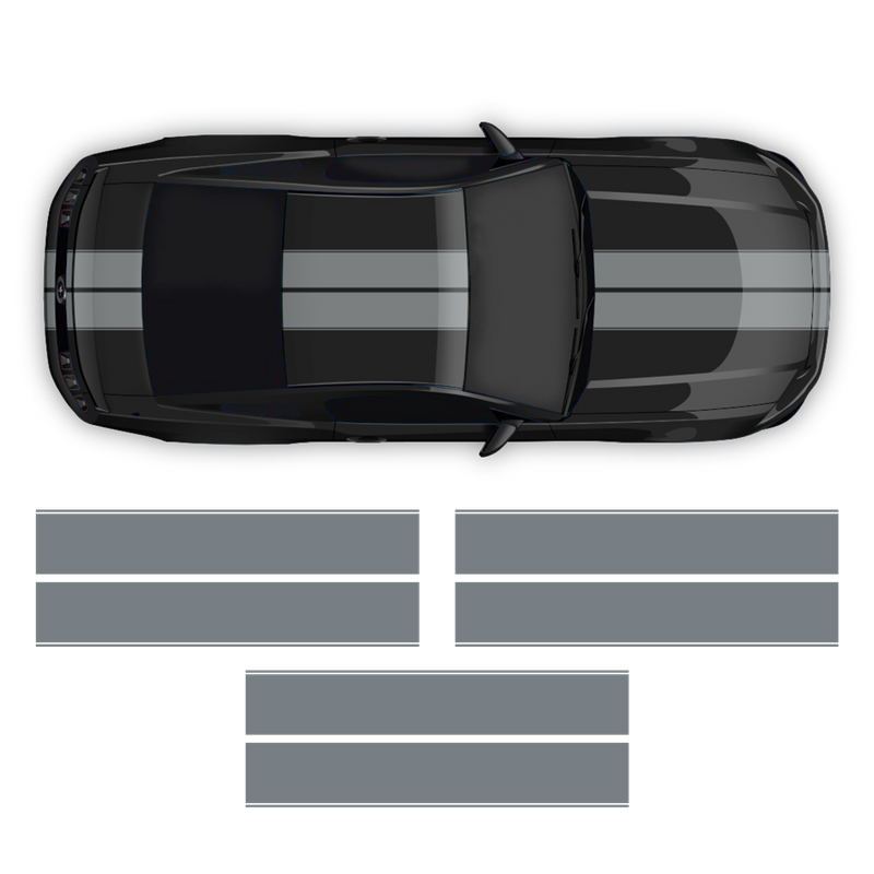 Contoured Double Racing Stripes over the top, for Mustang 2005 - 2019