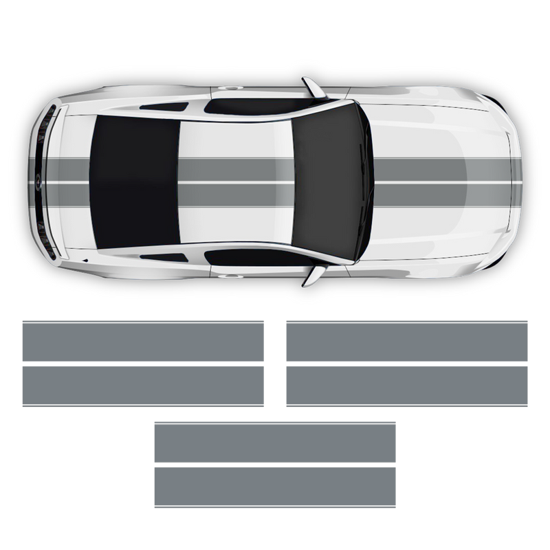 Contoured Double Racing Stripes over the top, for Mustang 2005 - 2019