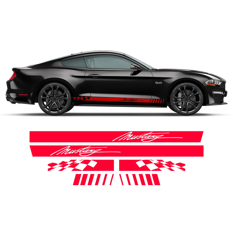 Checkered Rocker Side Stripes , for Ford Mustang 2015 - 2021