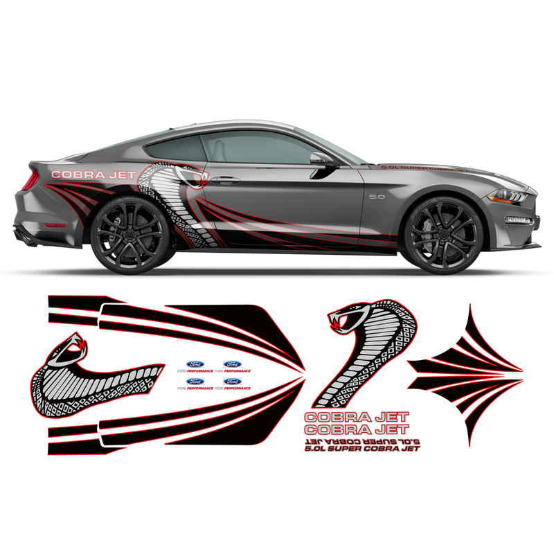 Super COBRA JET Contoured Side Graphics Decals Set, for Ford Mustang 2015 - 2019