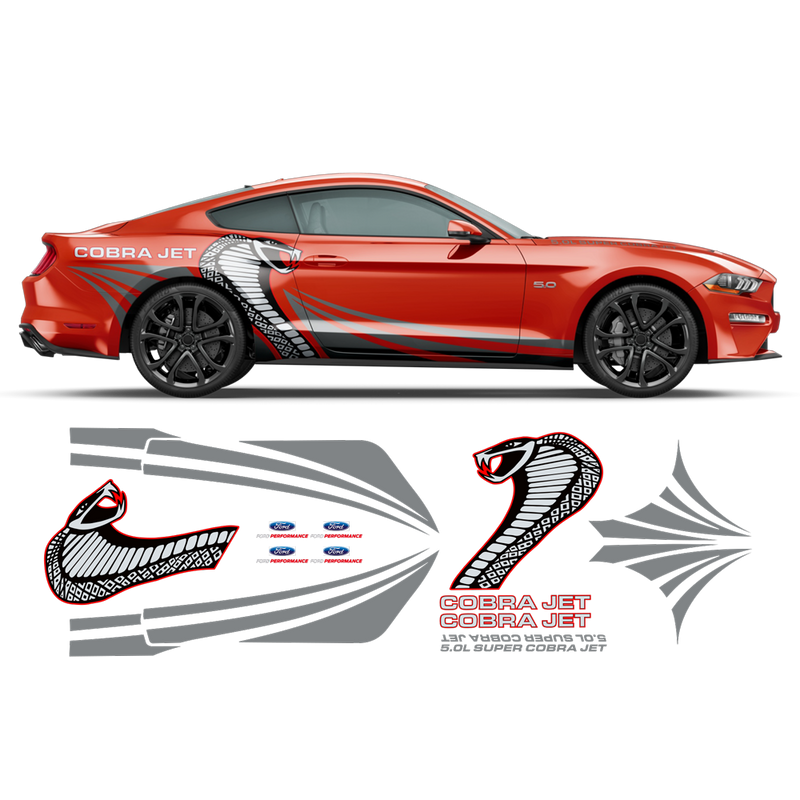 Super COBRA JET Side Graphics Decals Set, for Ford Mustang 2015 - 2020