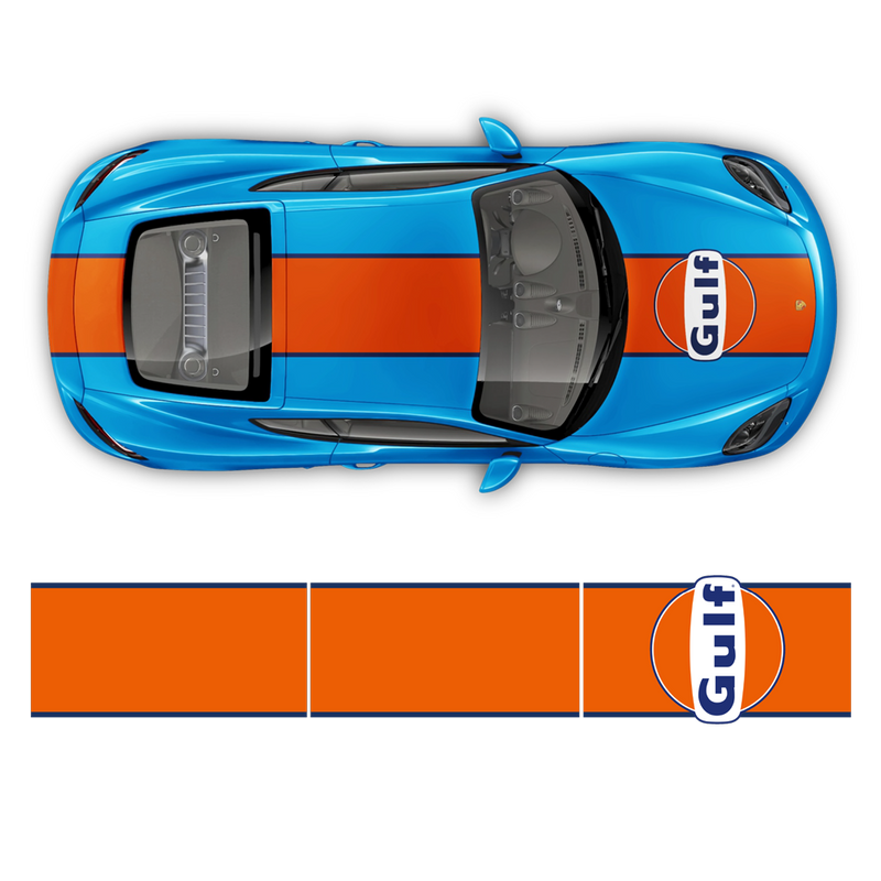 GULF Le Mans RACING STRIPES Set and logos, Cayman / Boxster Midnight Blue / Orange