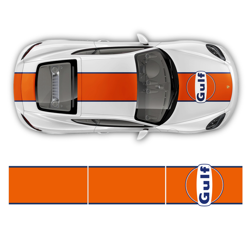 GULF Le Mans RACING STRIPES Set and logos, Cayman / Boxster Midnight Blue / Orange