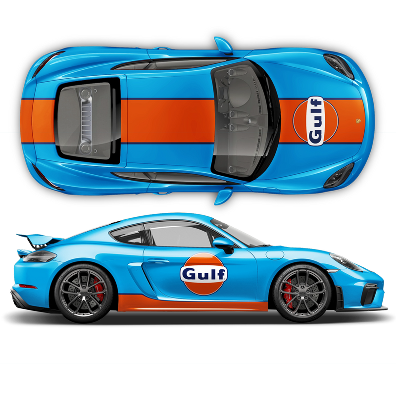 GULF Le Mans RACING STRIPES Set and logos, Cayman / Boxster Midnight Blue / Orange