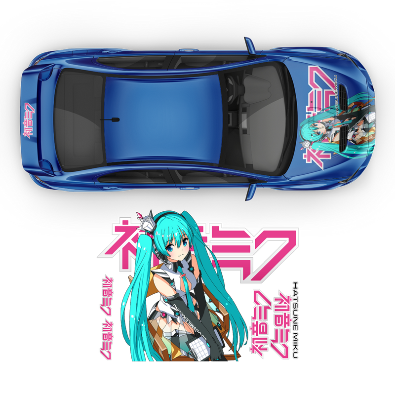 Hatsune Miku (VOCALOID) Itasha, Anime Style Graphic for any Car Hood
