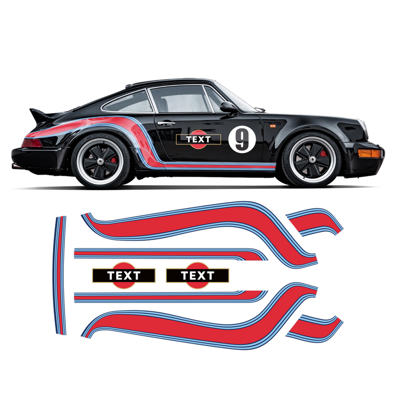 Curved Martini Style Side Stripes Graphic, for Porsche 964 ( 1989 - 1993 )