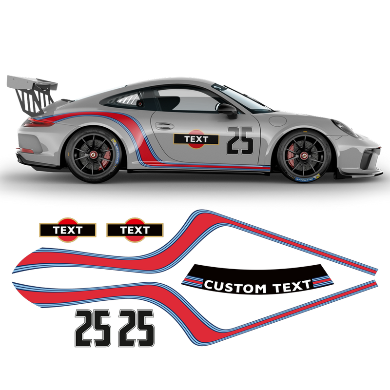 Curved Martini Side Stripes Graphic, for Porsche Carrera / Carrera Turbo / Targa 2005 - 2021