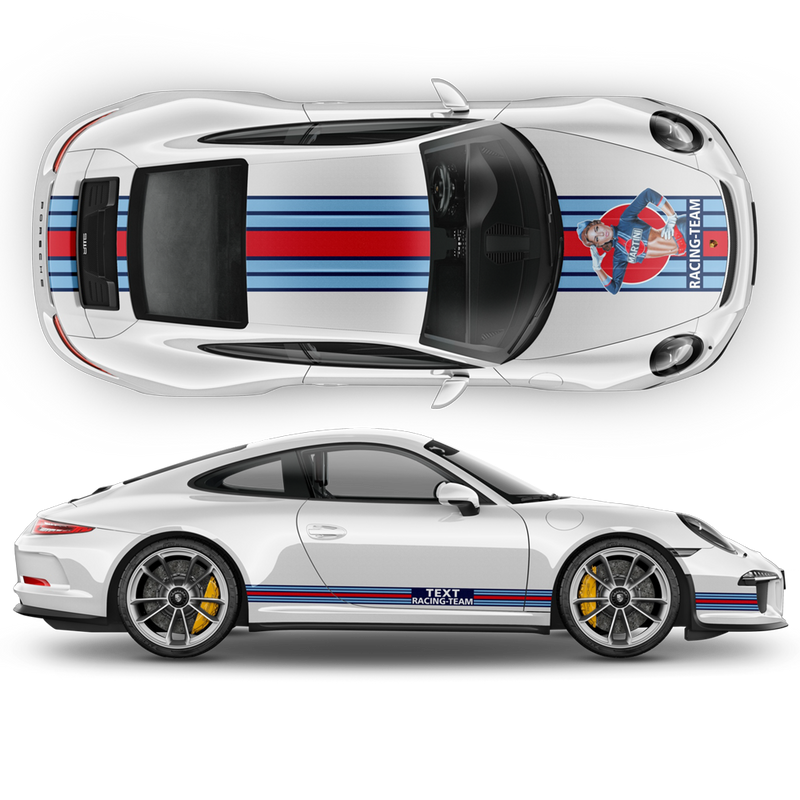 Martini Style Pin Up Girl Racing stripes, for Porsche Carrera