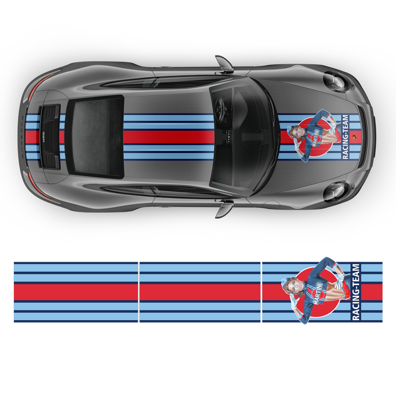 Martini Style Pin Up Girl Racing stripes, for Porsche Carrera