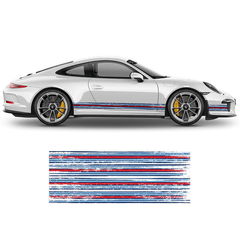 Scratched THIN Martini Racing stripes kit, for Porsche Carrera / Cayman / Boxster
