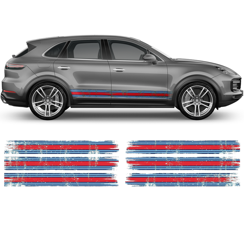 Martini Style Scratched Racing Stripes, for Cayenne / Macan