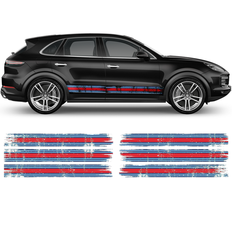 Martini Style Scratched Racing Stripes, for Cayenne / Macan