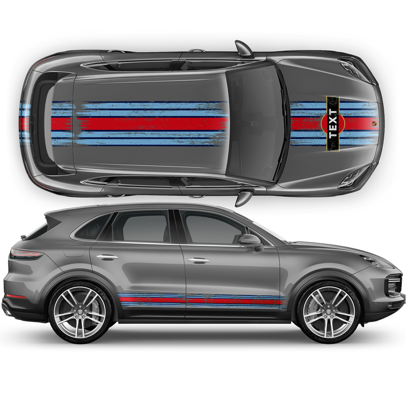 Martini Style Scratched Racing Stripes, for Cayenne / Macan