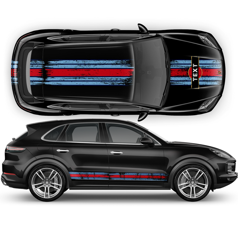 Martini Style Scratched Racing Stripes, for Cayenne / Macan