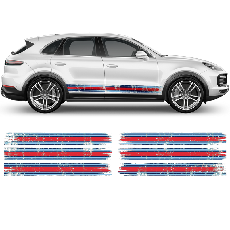 Martini Style Scratched Racing Stripes, for Cayenne / Macan