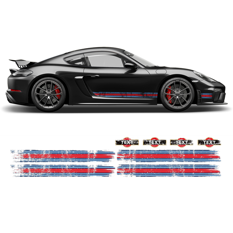 Scratched Martini Style Racing Stripes, for Cayman / Boxster
