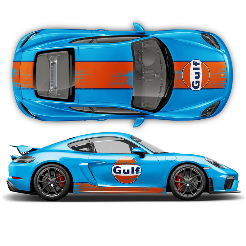 GULF Le Mans Scratched RACING STRIPES Set and logos, Cayman / Boxster