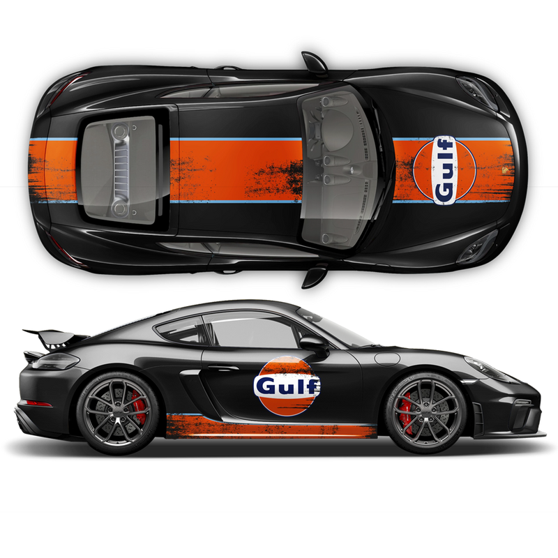 GULF Le Mans Scratched RACING STRIPES Set and logos, Cayman / Boxster