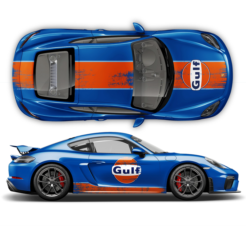 GULF Le Mans Scratched RACING STRIPES Set and logos, Cayman / Boxster