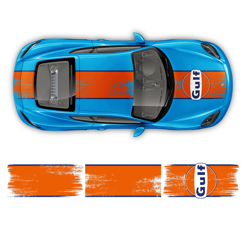 GULF Le Mans Scratched RACING STRIPES Set and logos, Cayman / Boxster