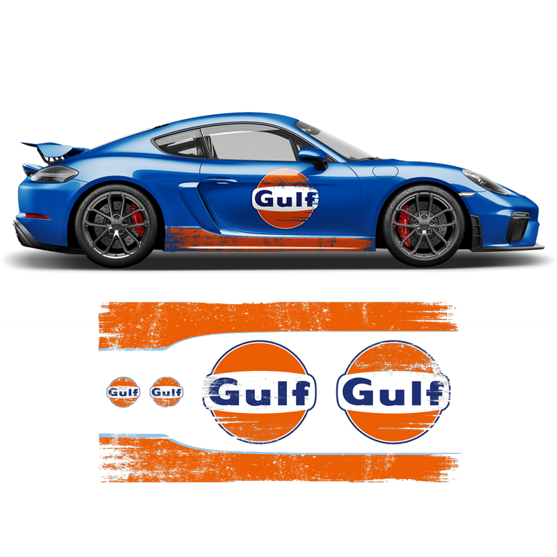 GULF Le Mans Scratched RACING STRIPES Set and logos, Cayman / Boxster