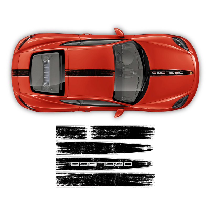 Scratched Two Colors Racing Stripes set, Cayman / Boxster 2005 - 2020 black / red