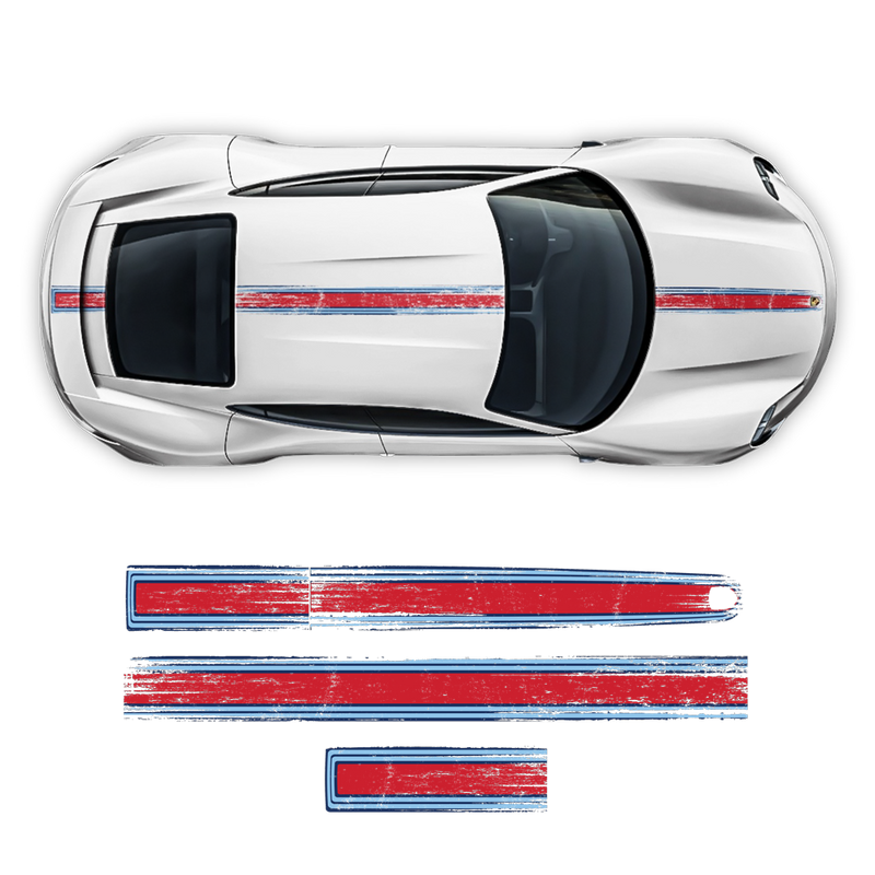 Scratched Thin Martini Style Racing stripes, for Porsche Taycan